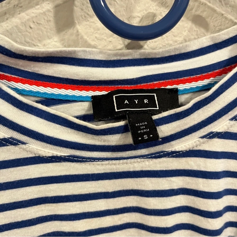 AYR size small Pima cotton blue and white stripe shirt basic old money quiet lux - Picture 3 of 8